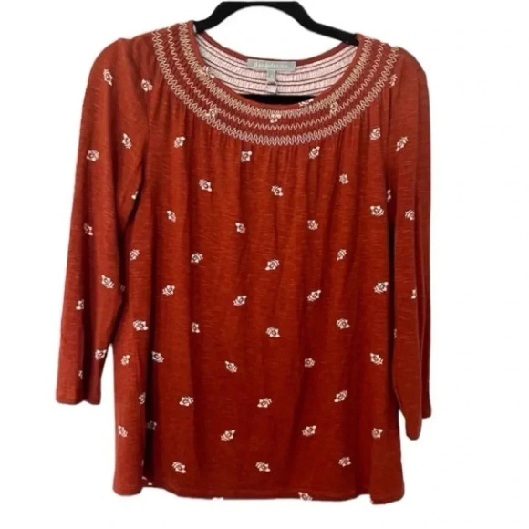 Daniel Rainn Women's 3/4 Sleeve Rust & Cream Leaf Design Blouse Size XS NWT - Picture 1 of 9